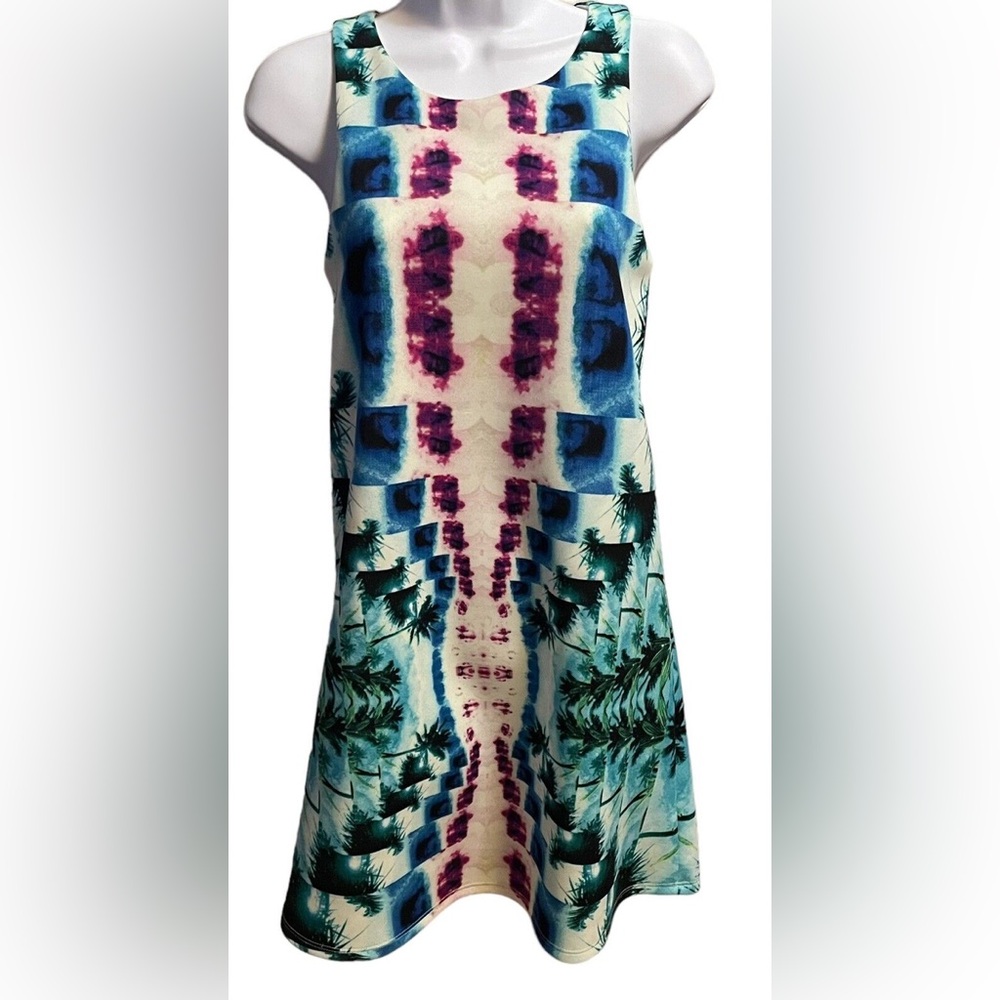 OOTD size XS Tropical Print Sleeveless Dress in Teal & Pink